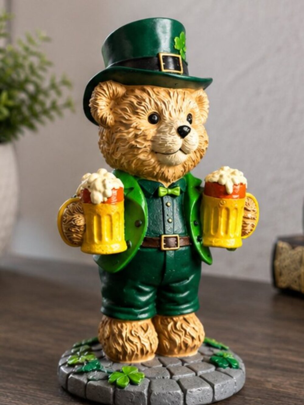 St. Patrick’s Day Leprechaun Teddy Bear Figurine Beer Mugs Irish Pub Decor NWT